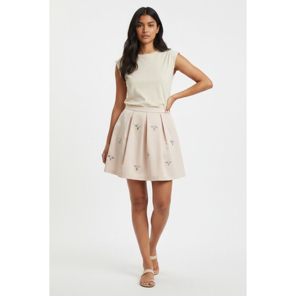 The Limited Vintage Bejeweled Satin Mini Lined Skirt Pale Blush Pink Women's Med